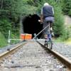 Arne approches tunnel 14.  which negotiates a tight horseshoe curve and is unimaginably dark (see historic photo album).
